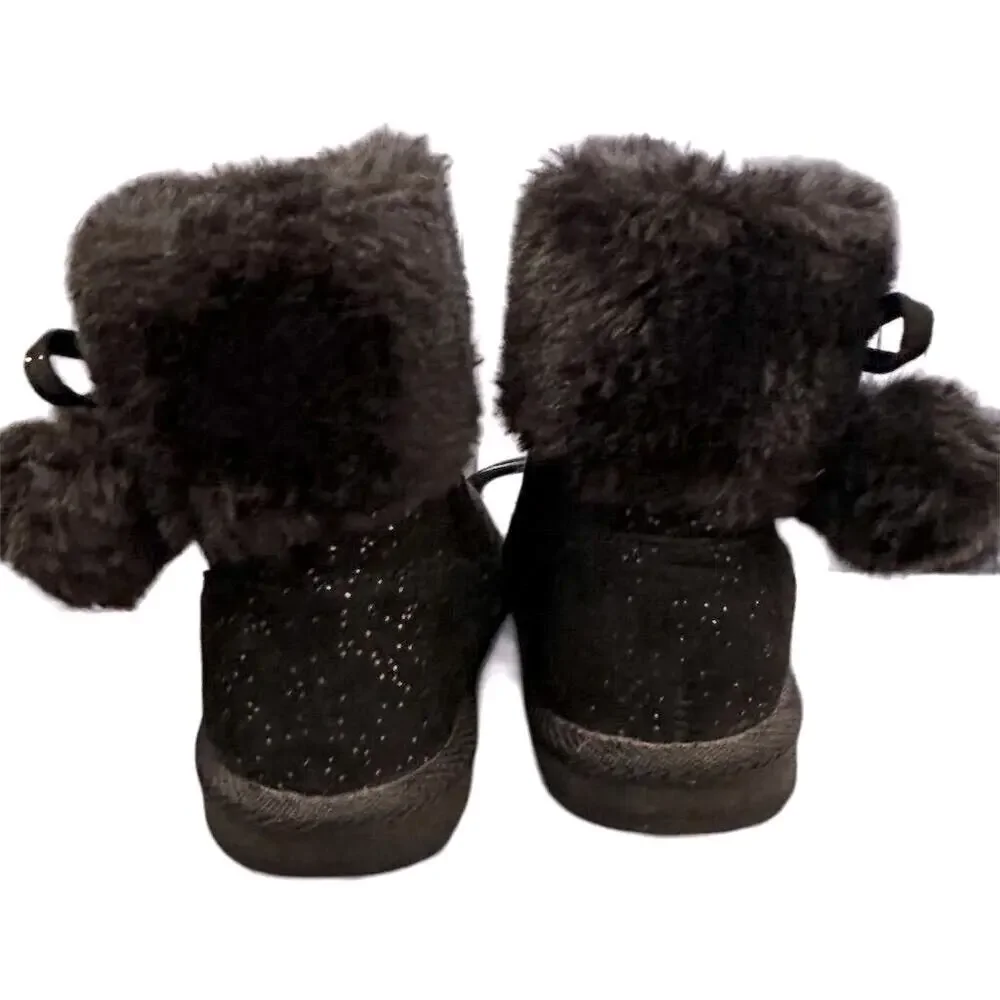 Jumping Beans Toddler Girls' Black‎ Sparkle Pom Pom Boots Size 6